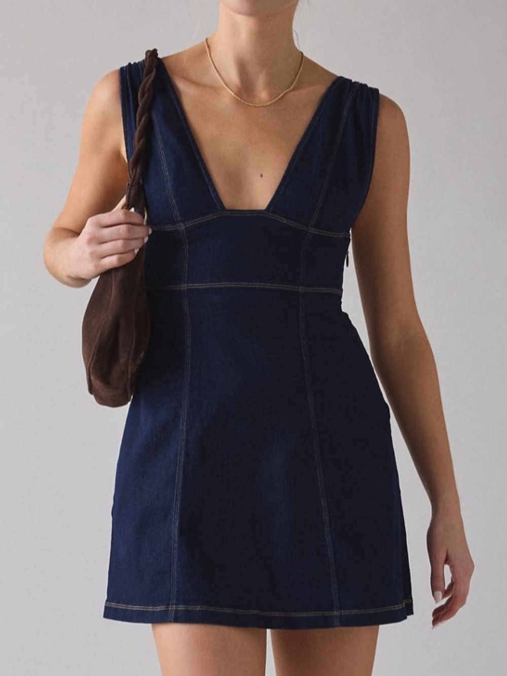 Urban Outfitters Navy Blue Guilty Pleasure V-Neck Denim Mini Dress